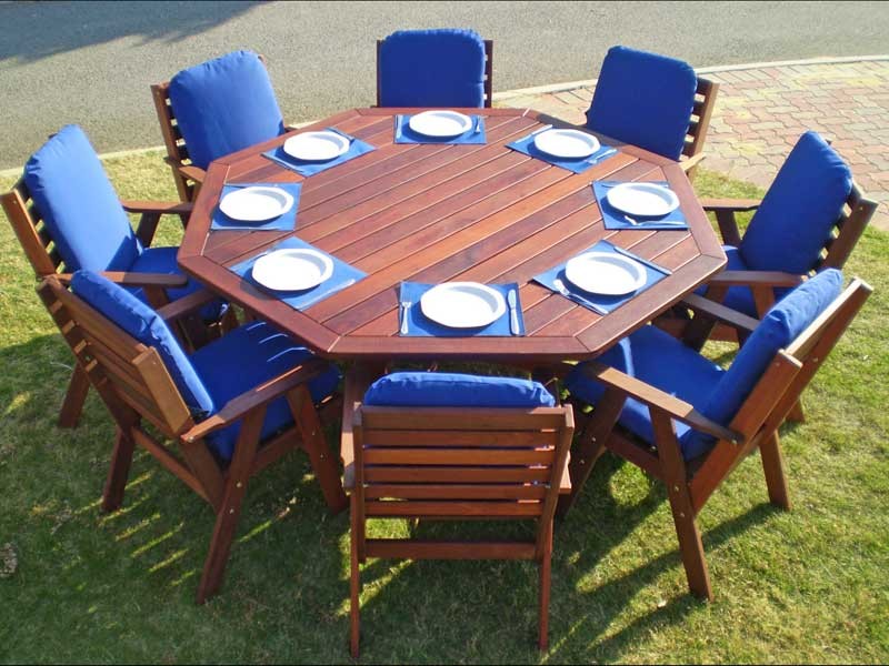 6 And 8 Seater Outdoor Jarrah Settings, Octagon Patio Table And Chairs